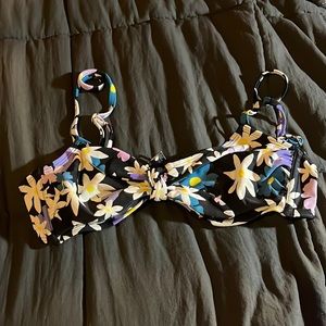 Black and floral print bikini top